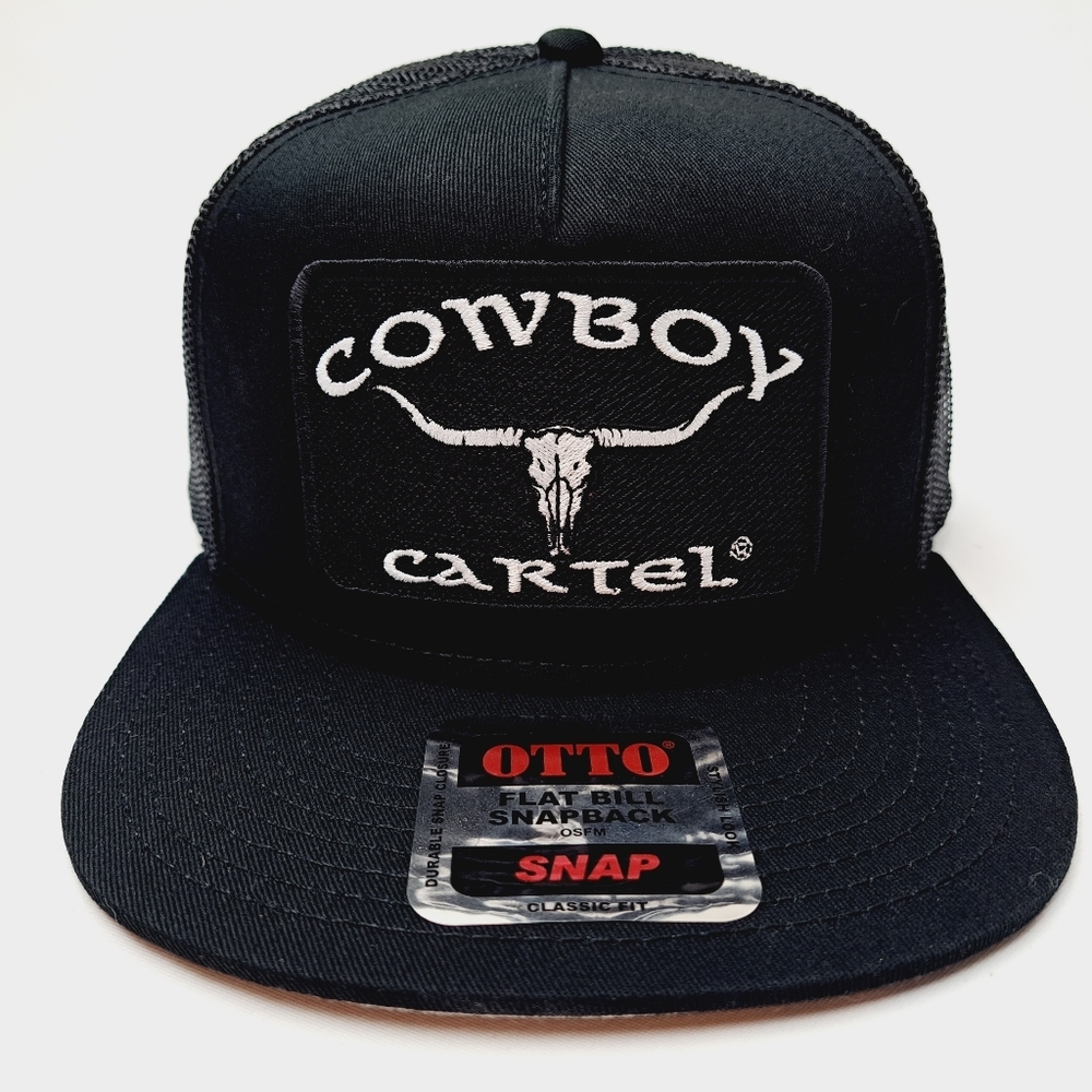 Cowboy Cartel Flat Bill Snapback Mesh Trucker Hat Cap Black